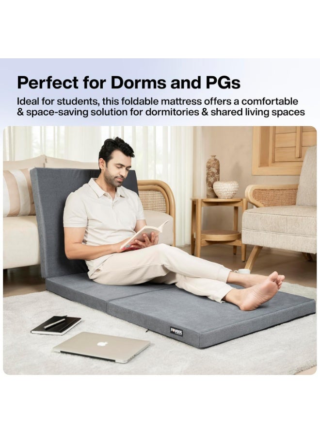 FOVERA Tri-Fold Mattress - Folding Foam Mattress - High Resilience Foam - 190 x 71 x 6.4 cm - Medium Firm - Removable Cover - Grey - Image 4